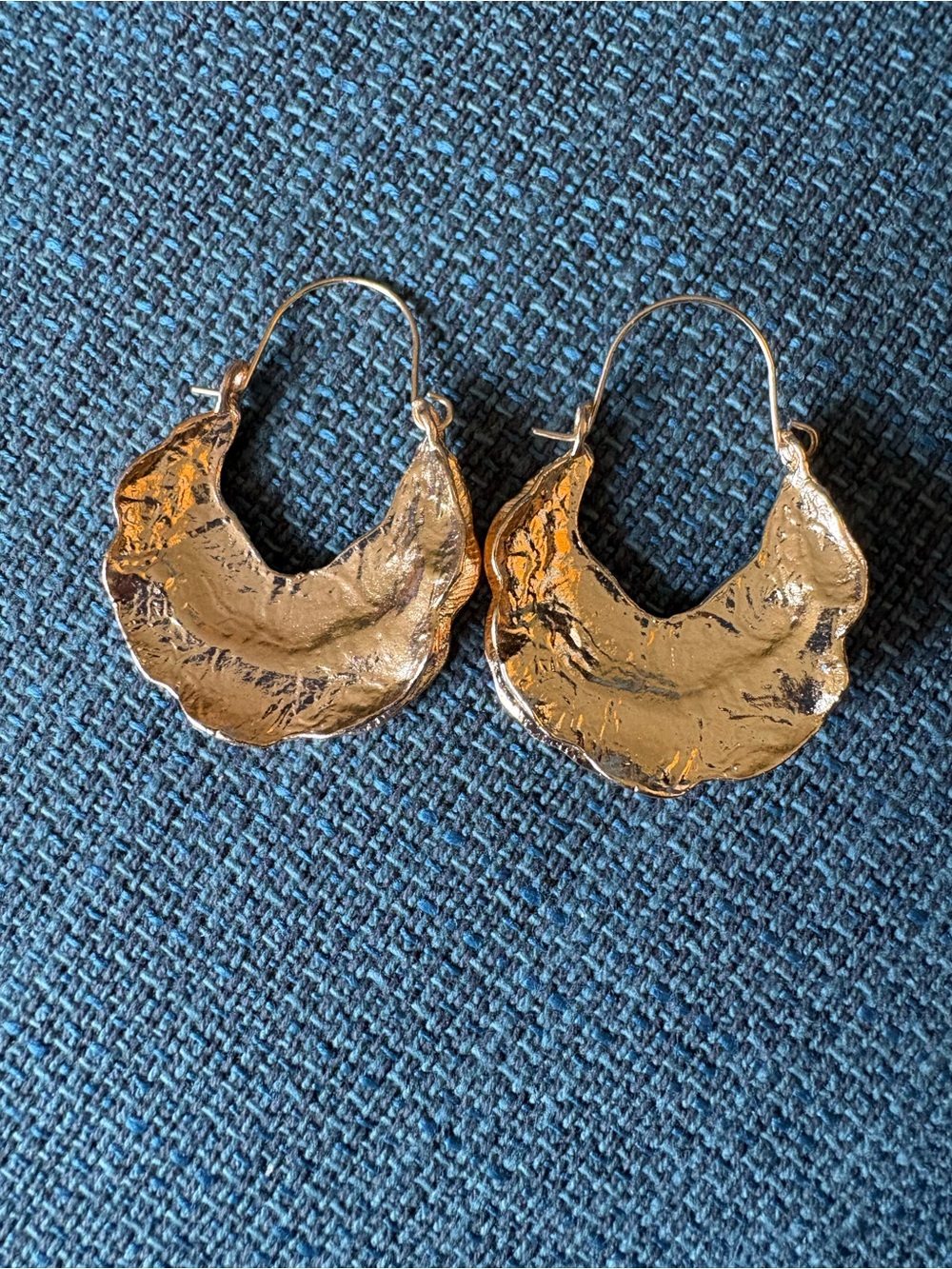 Gold Textured Sculptural Hoop Earrings - Women Jewelry